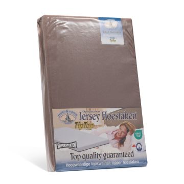 Jersey taupe topper hoeslaken voor de dikke toppermatrassen tot wel 15cm hoge topper. Tiptop topper hoeslaken van topkwaliteit dubbeldoeks jersey met Lycra.