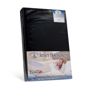 Topkwaliteit dubbeldoeks jersey hoeslaken van het merk Harris en Darwin in het zwart. Voor de extra hoge matras op de maat 90/100x200/220cm.