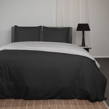 Katoenen Dekbedovertrek Zwart/Grijs 140x200/220cm