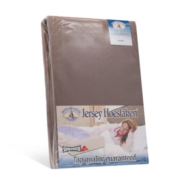 Topkwaliteit dubbeldoeks jersey hoeslaken van het merk Harris en Darwin in het taupe. Voor de extra hoge matras.