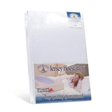 Topkwaliteit dubbeldoeks jersey hoeslaken van het merk Harris en Darwin in het wit. Voor de hoge matras.