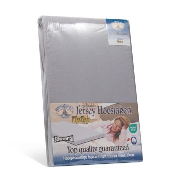 Jersey topper hoeslaken in hoogwaardige kwaliteit in de kleur grijs. Superstretch dubbeldoeks katoenen oplegmatras hoeslaken.