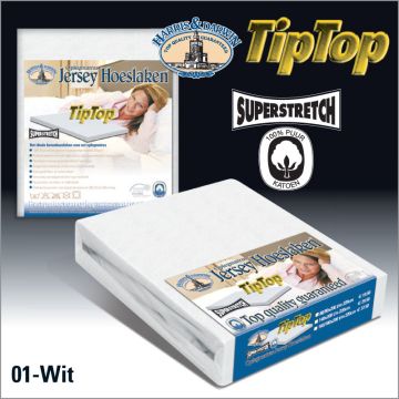 Wit superstretch jersey Tiptop hoeslaken voor toppermatras in hoogwaardige dikke kwaliteit.