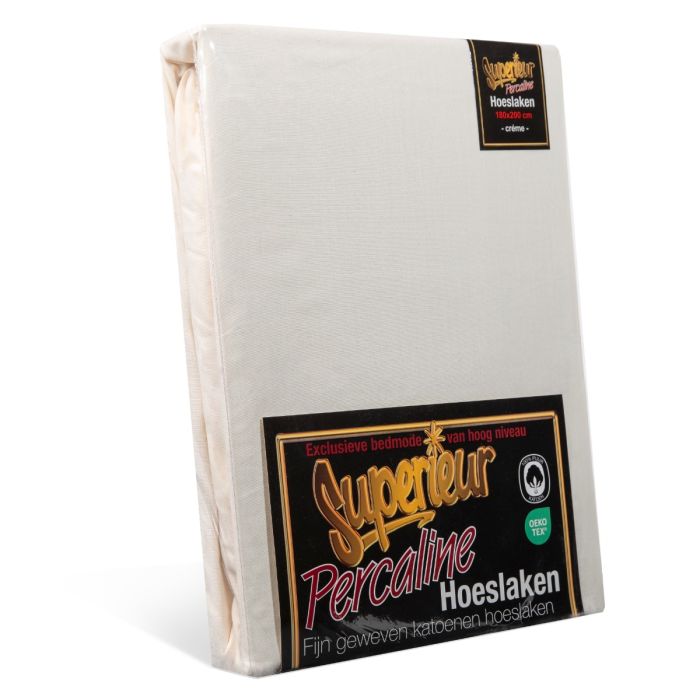 Crème katoenen percaline hoeslaken superieur.