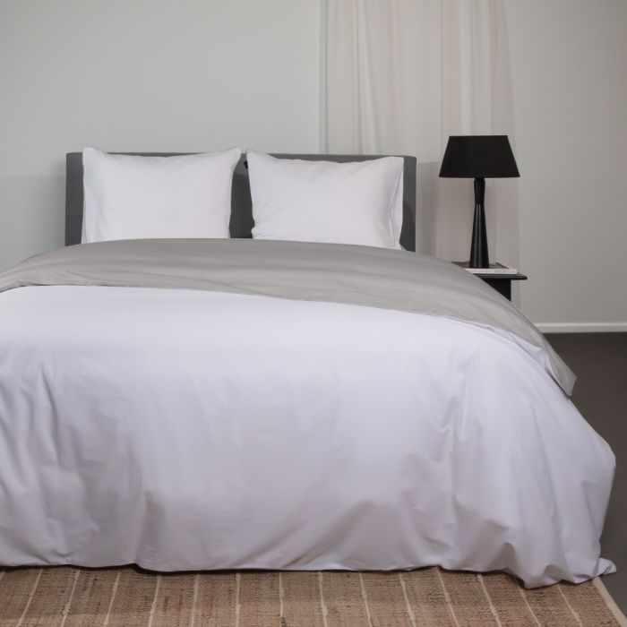 Superieur Katoenen Dekbedovertrek Wit/Grijs