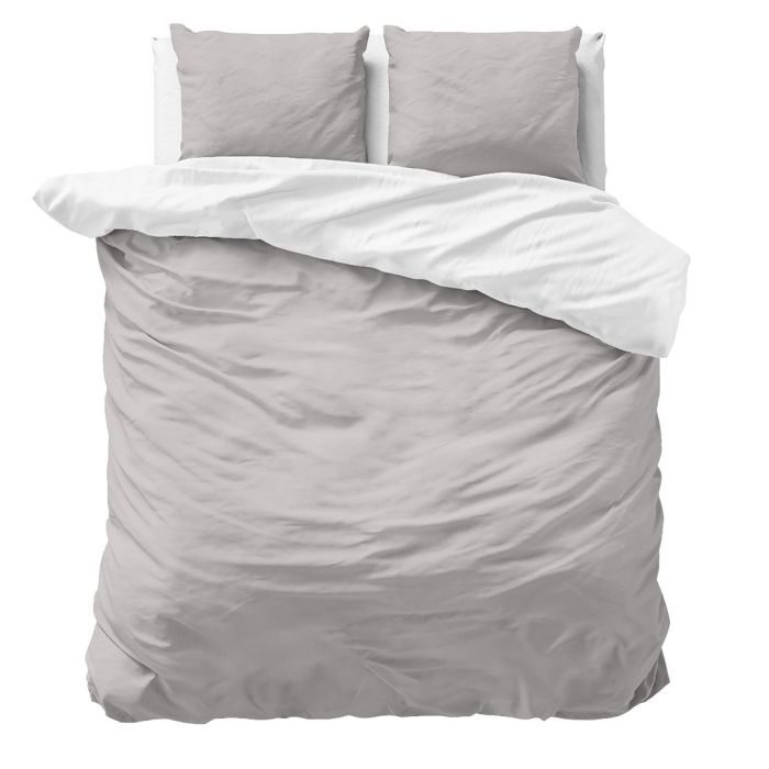 Superieur Katoenen Dekbedovertrek Wit/Grijs