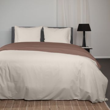 Superieur Katoenen Dekbedovertrek Taupe/Creme