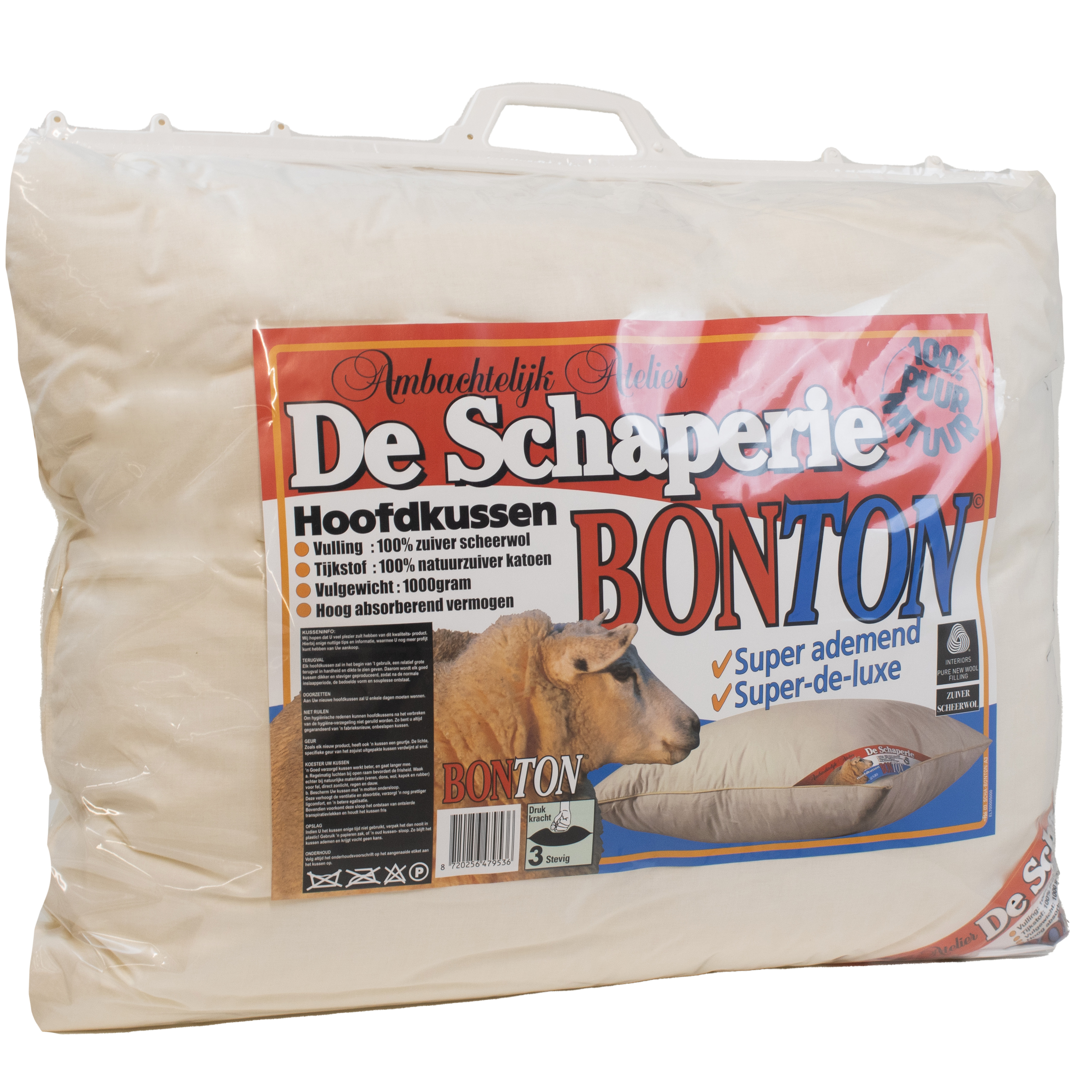 Verpakking van Schaperie BonTon wollen hoofdkussen