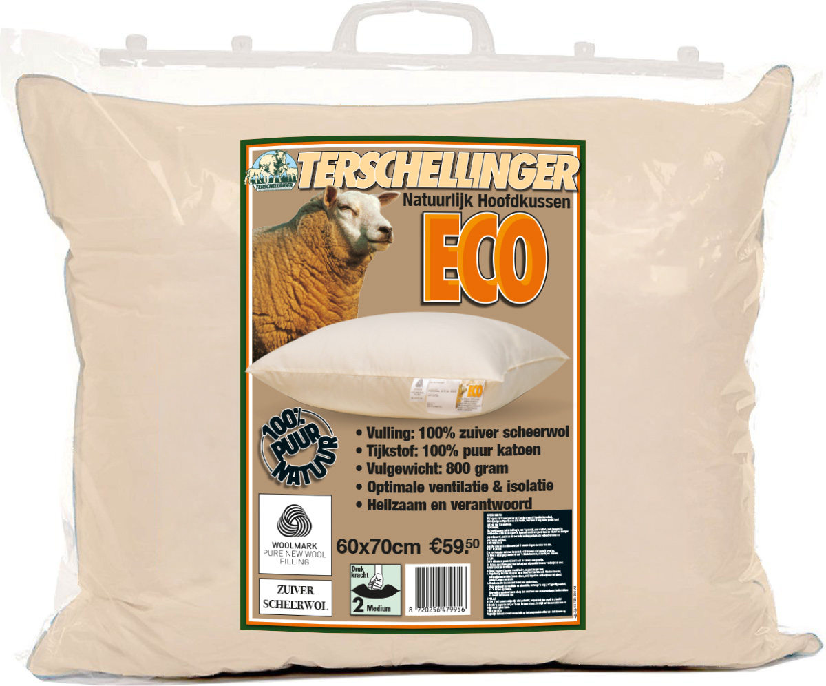 Verpakking van Terschellinger ECO wollen hoofdkussen