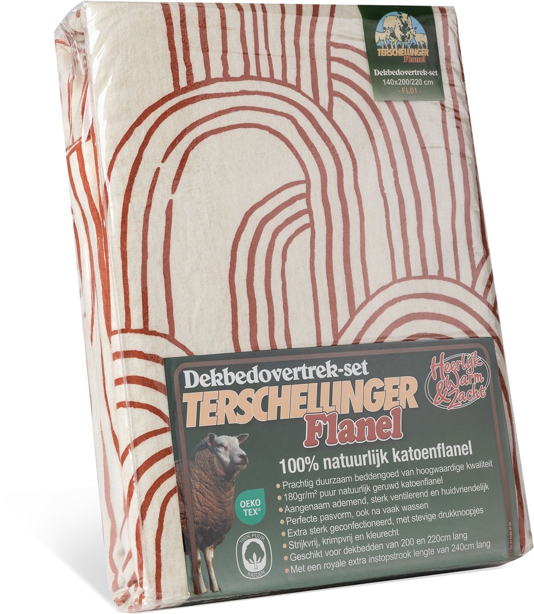 Verpakking van Terschellinger Flanel dekbedset Terracotta Boho bogen FL01