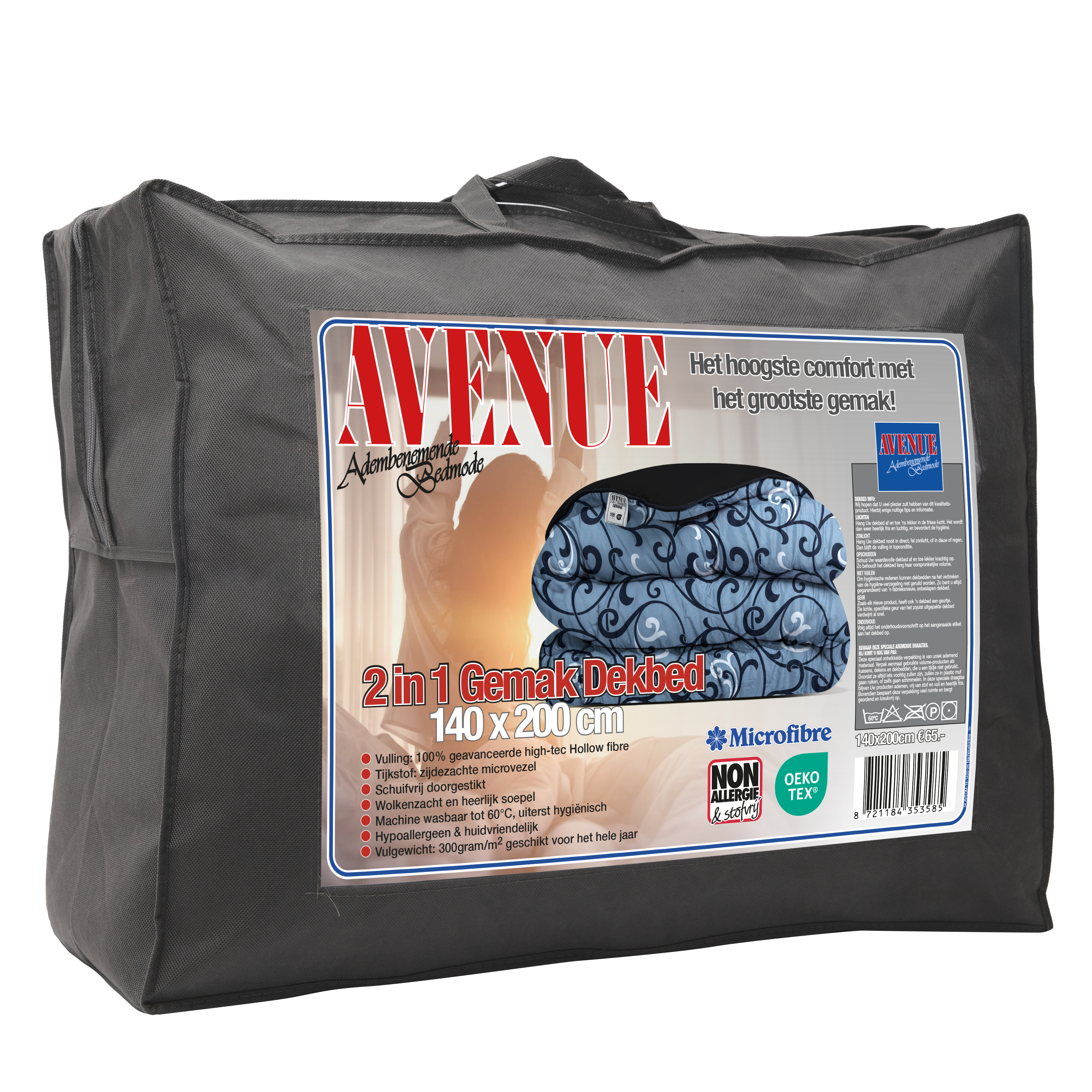 Verpakking van Avenue Gemaks 2 in 1 dekbed Grijs/zwart patroon