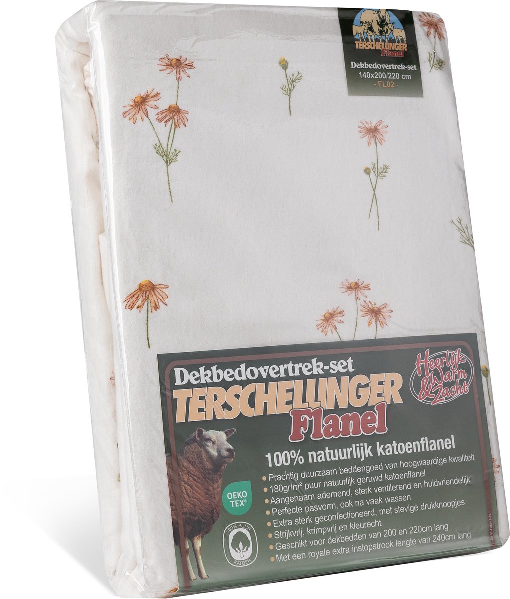 Verpakking van Terschellinger Flanel dekbedset Minimalistisch bloemenmotief FL02