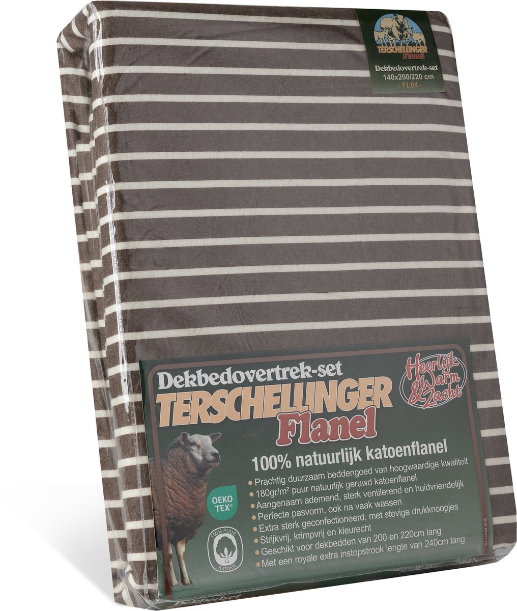 Verpakking van Terschellinger Flanel dekbedset Warm zandbeige modern gestreept FL04