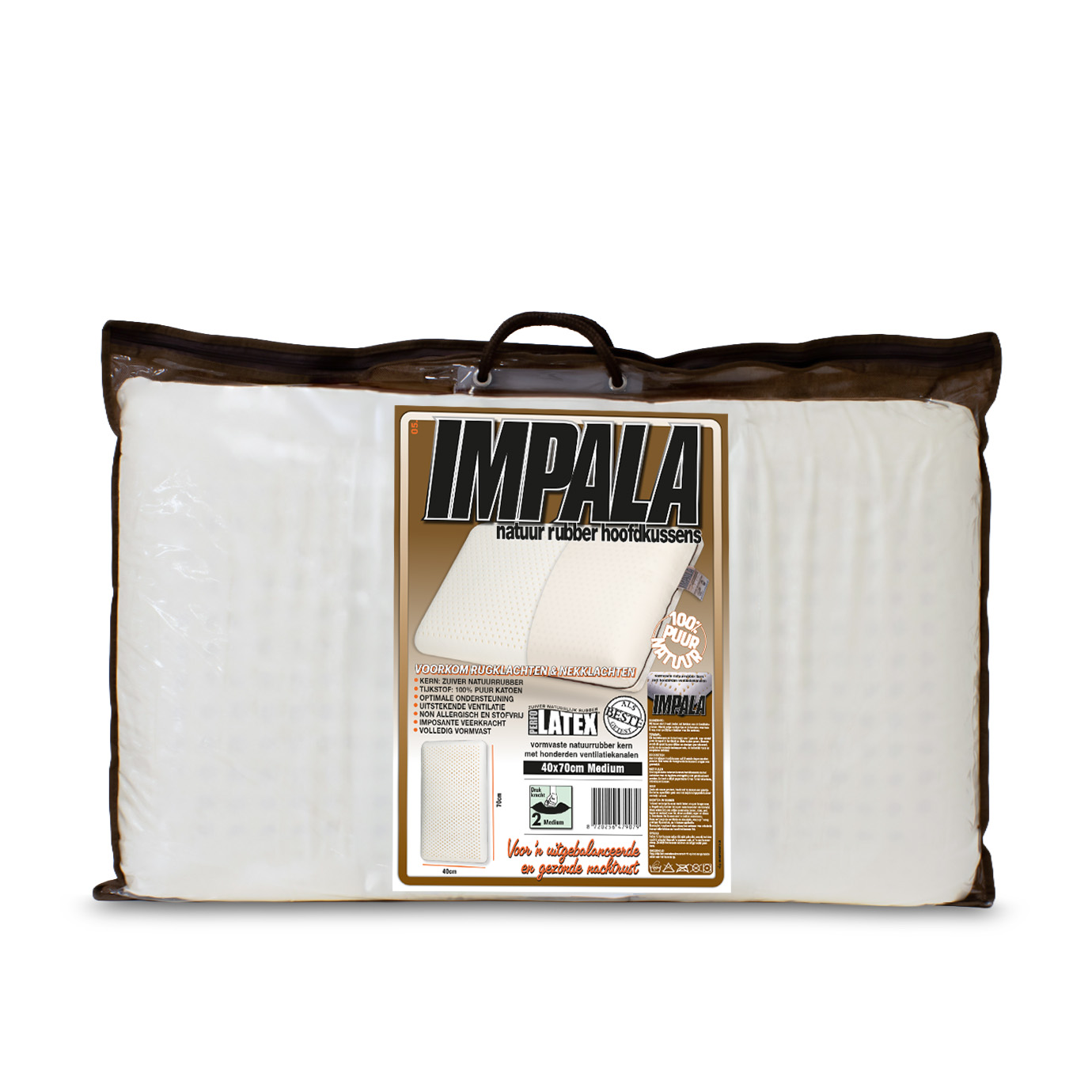 Verpakking van Impala natuurrubber latex hoofdkussen