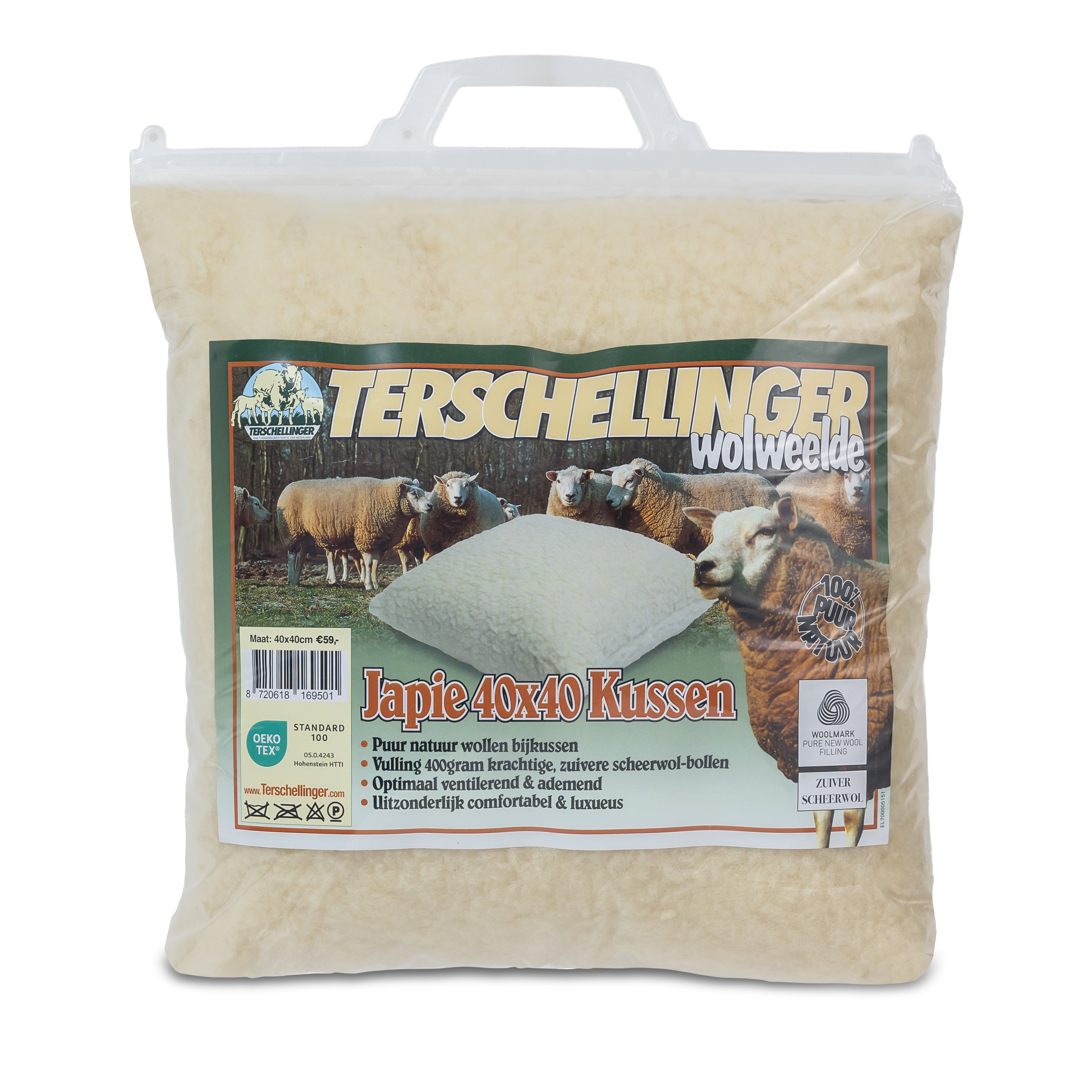 Verpakking van Terschellinger wollen Japie 40x40cm bijkussen